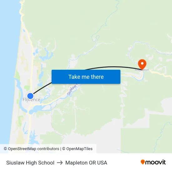 Siuslaw High School to Mapleton OR USA map
