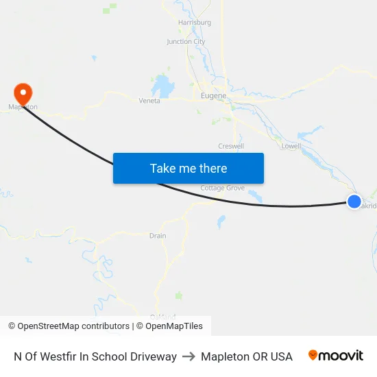 N Of Westfir In School Driveway to Mapleton OR USA map