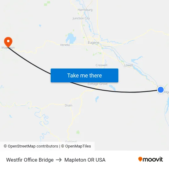 Westfir Office Bridge to Mapleton OR USA map