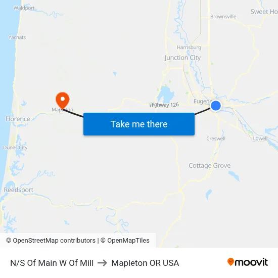 N/S Of Main W Of Mill to Mapleton OR USA map