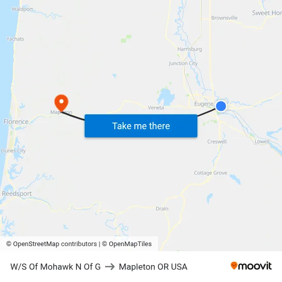 W/S Of Mohawk N Of G to Mapleton OR USA map