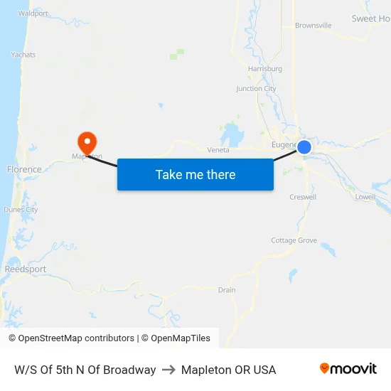W/S Of 5th N Of Broadway to Mapleton OR USA map