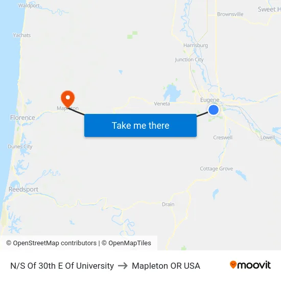N/S Of 30th E Of University to Mapleton OR USA map