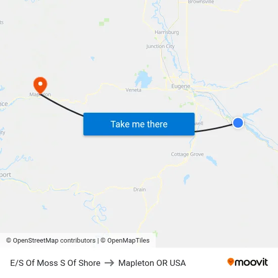 E/S Of Moss S Of Shore to Mapleton OR USA map