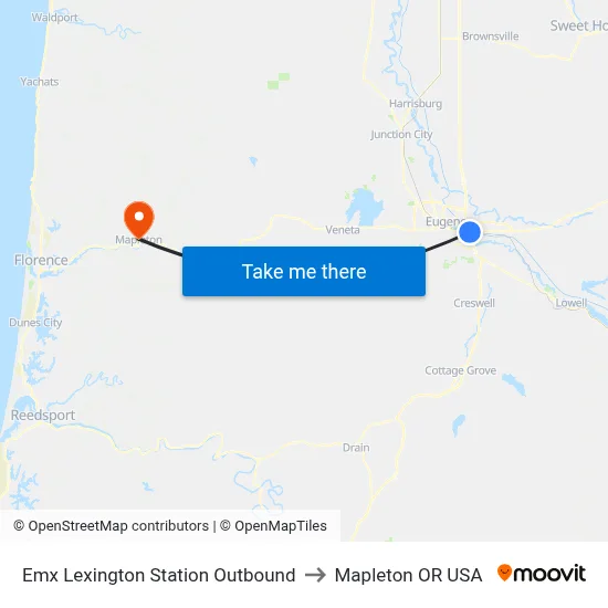 Emx Lexington Station Outbound to Mapleton OR USA map