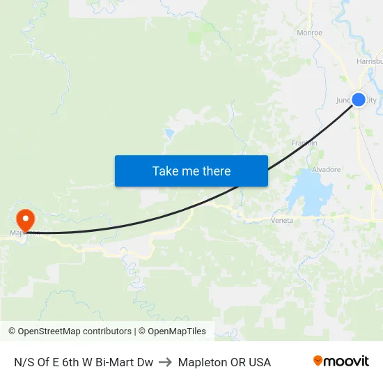 N/S Of E 6th W Bi-Mart Dw to Mapleton OR USA map