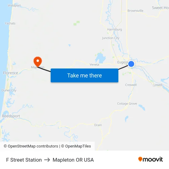 F Street Station to Mapleton OR USA map