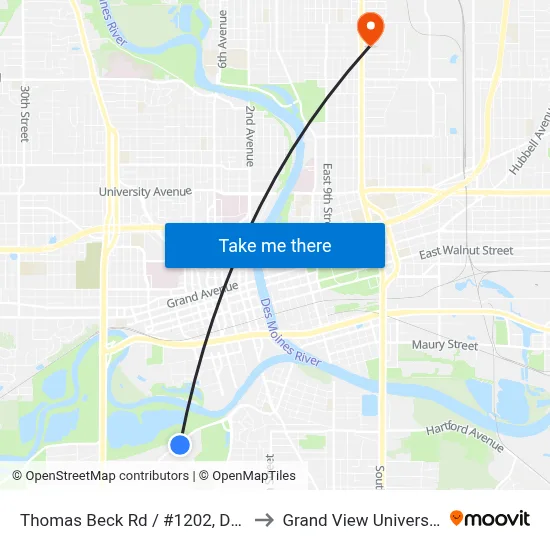 Thomas Beck Rd / #1202, Dsm to Grand View University map