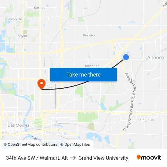 34th Ave SW / Walmart, Alt to Grand View University map