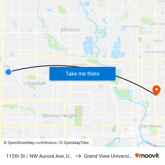 112th St / NW Aurora Ave, Urb to Grand View University map