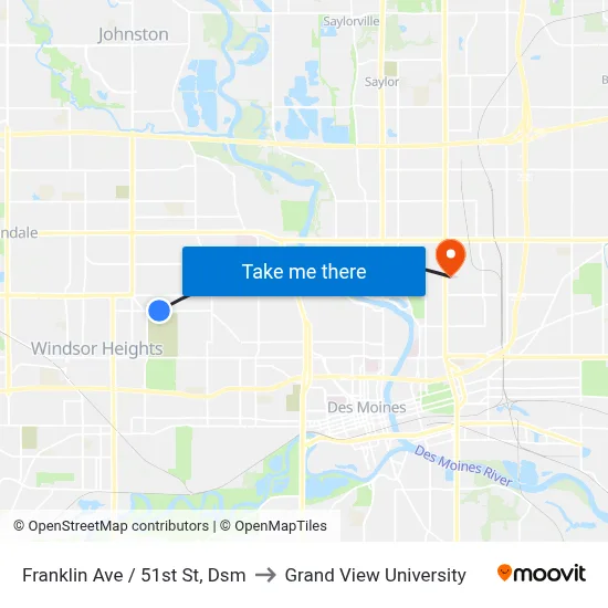 Franklin Ave / 51st St, Dsm to Grand View University map