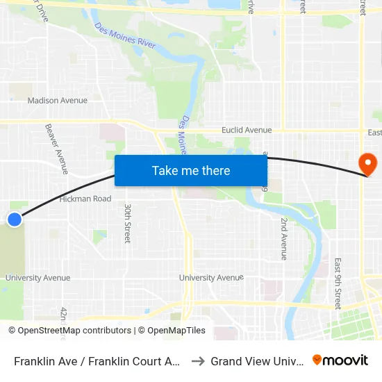 Franklin Ave / Franklin Court Apts, Dsm to Grand View University map