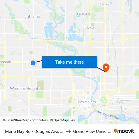 Merle Hay Rd / Douglas Ave, Dsm to Grand View University map