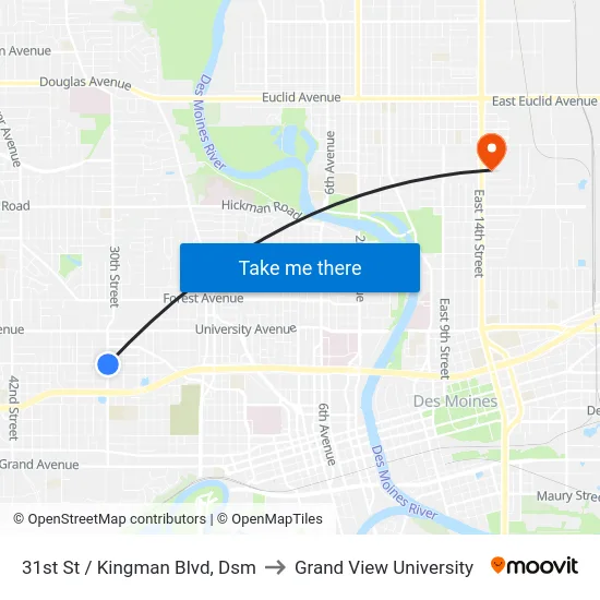 31st St / Kingman Blvd, Dsm to Grand View University map