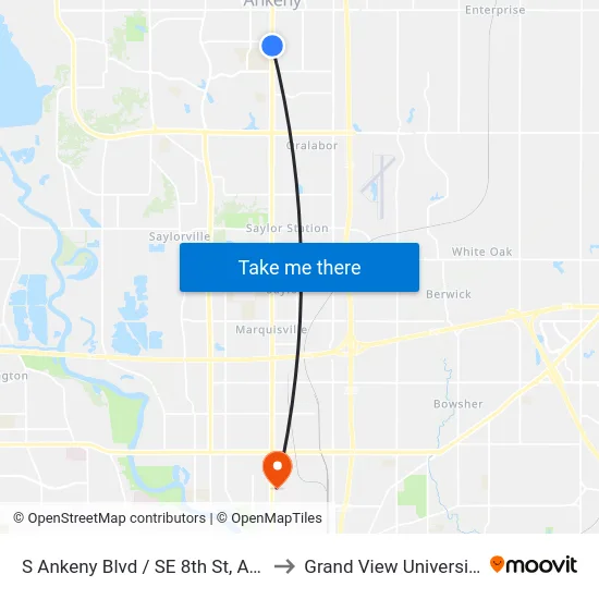 S Ankeny Blvd / SE 8th St, Ank to Grand View University map