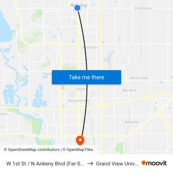 W 1st St / N Ankeny Blvd (Far-Side), Ank to Grand View University map