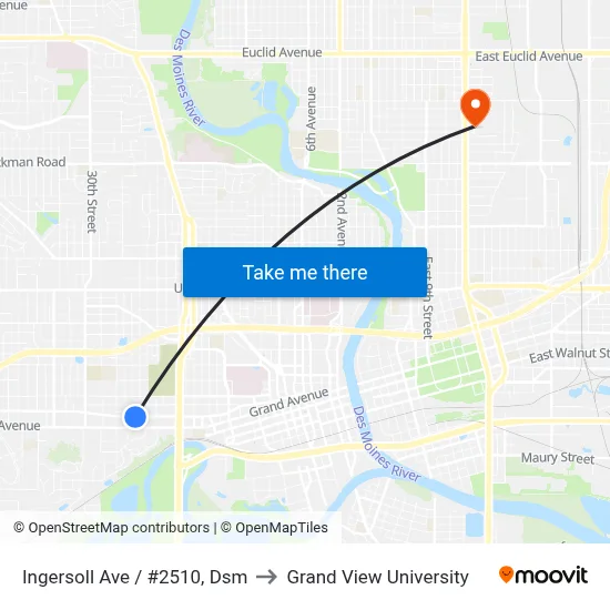 Ingersoll Ave / #2510, Dsm to Grand View University map