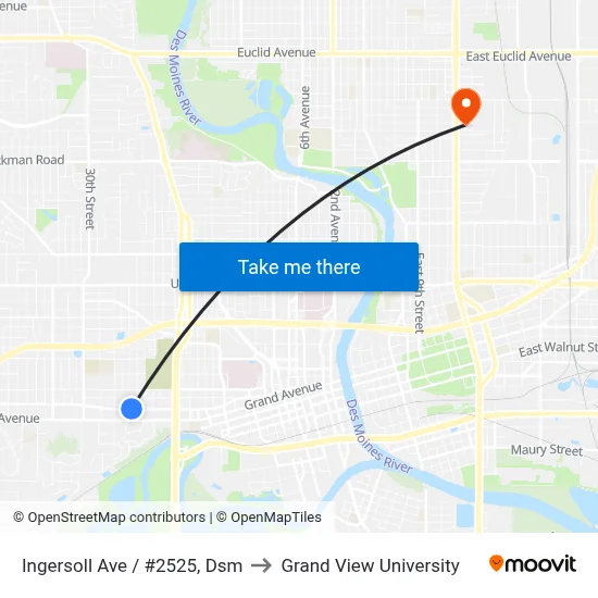 Ingersoll Ave / #2525, Dsm to Grand View University map