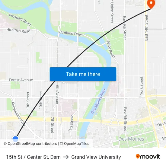 15th St / Center St, Dsm to Grand View University map