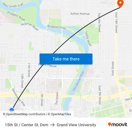 15th St / Center St, Dsm to Grand View University map