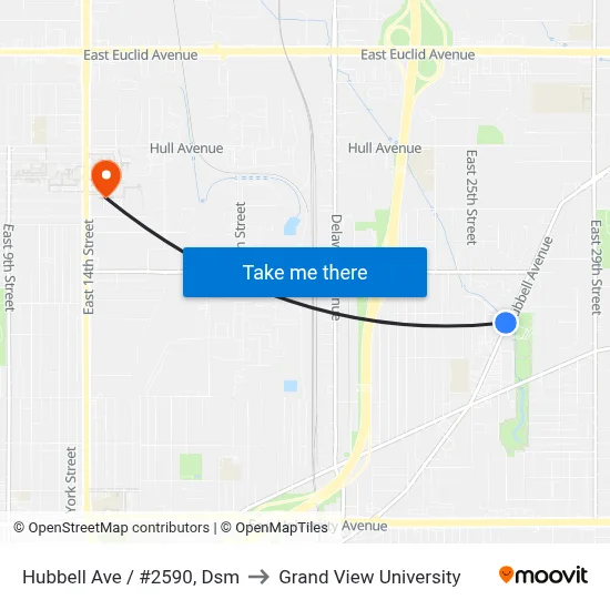 Hubbell Ave / #2590, Dsm to Grand View University map
