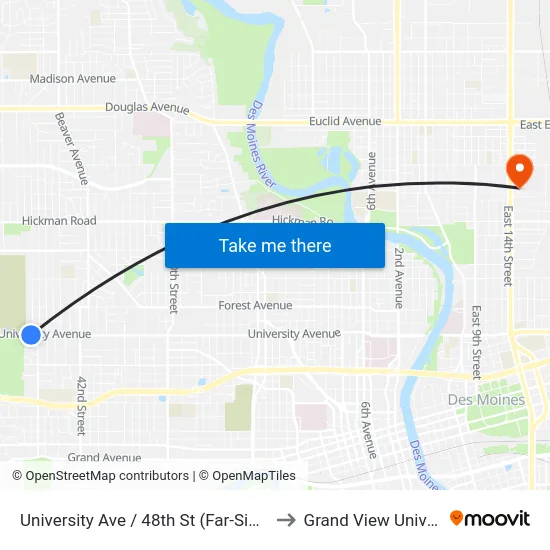 University Ave / 48th St (Far-Side), Dsm to Grand View University map