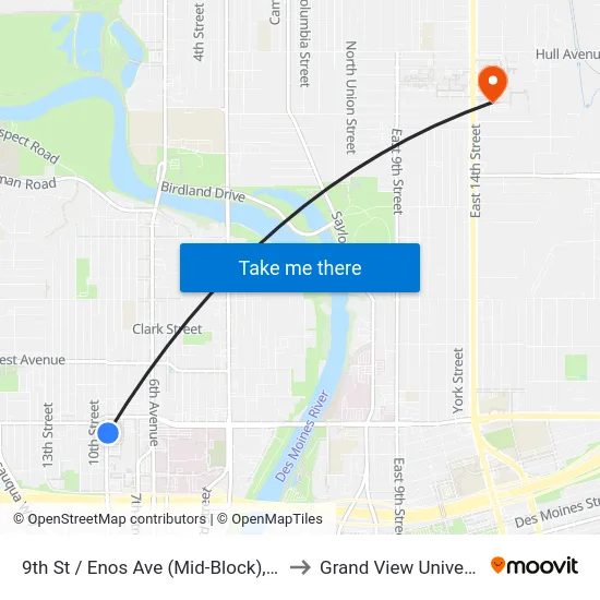 9th St / Enos Ave (Mid-Block), Dsm to Grand View University map