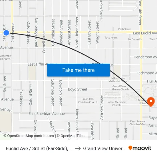 Euclid Ave / 3rd St (Far-Side), Dsm to Grand View University map