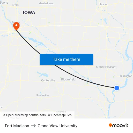 Fort Madison to Grand View University map