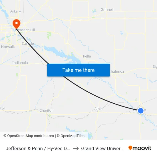 Jefferson & Penn / Hy-Vee Drug to Grand View University map