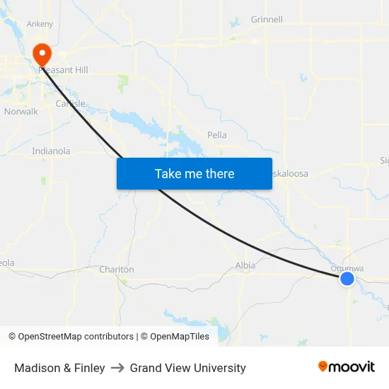 Madison & Finley to Grand View University map