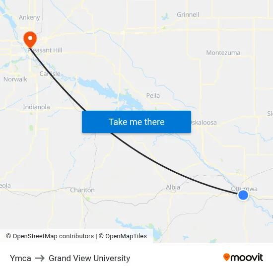 Ymca to Grand View University map