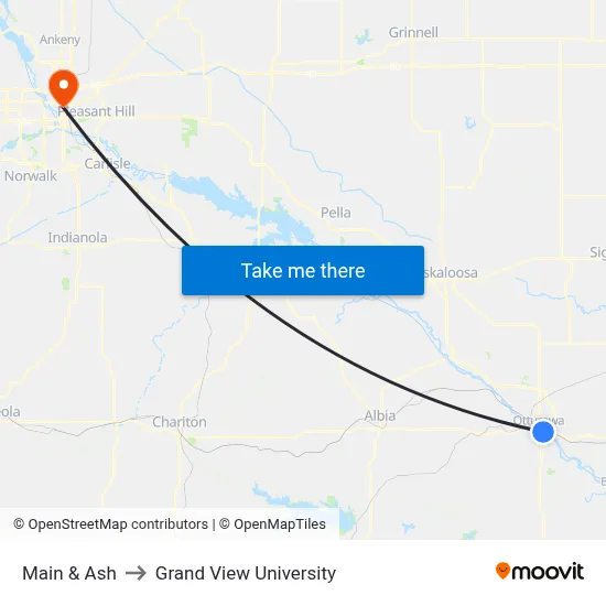 Main & Ash to Grand View University map