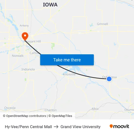 Hy-Vee/Penn Central Mall to Grand View University map