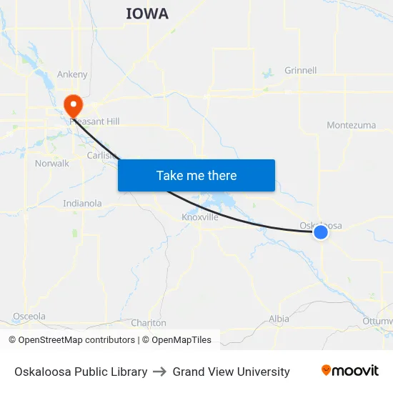 Oskaloosa Public Library to Grand View University map