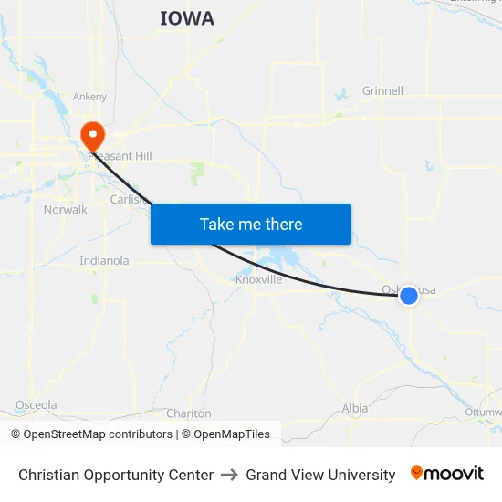 Christian Opportunity Center to Grand View University map