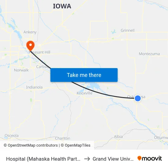 Hospital (Mahaska Health Partnership) to Grand View University map