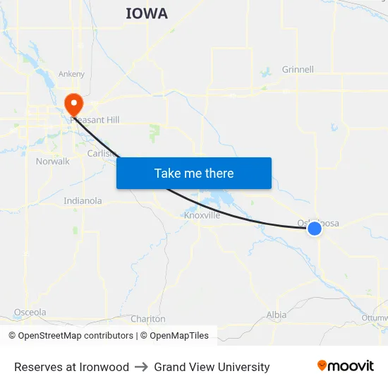 Reserves at Ironwood to Grand View University map