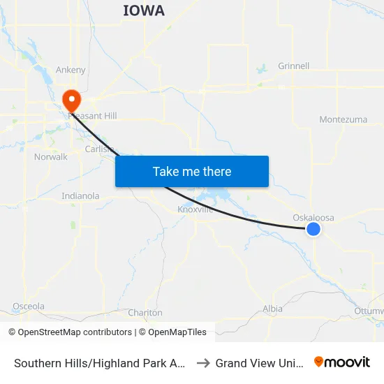 Southern Hills/Highland Park Apartments to Grand View University map