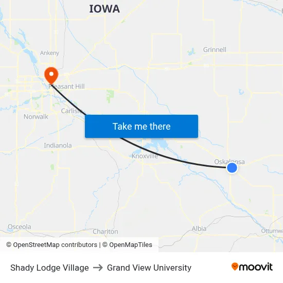 Shady Lodge Village to Grand View University map