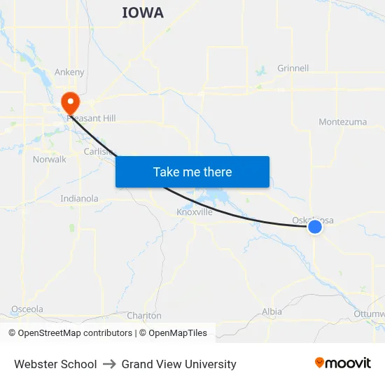 Webster School to Grand View University map