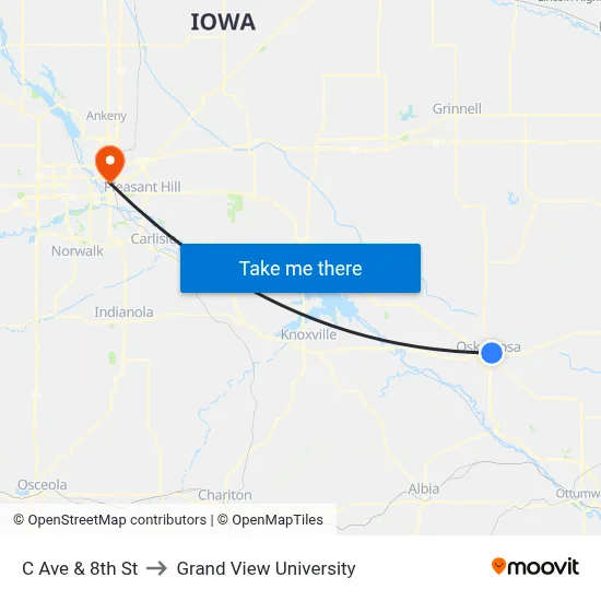 C Ave & 8th St to Grand View University map