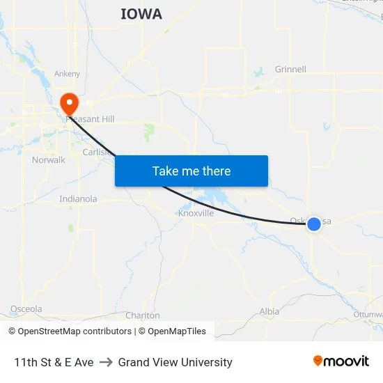 11th St & E Ave to Grand View University map