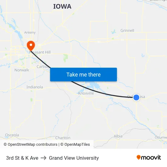 3rd St & K Ave to Grand View University map