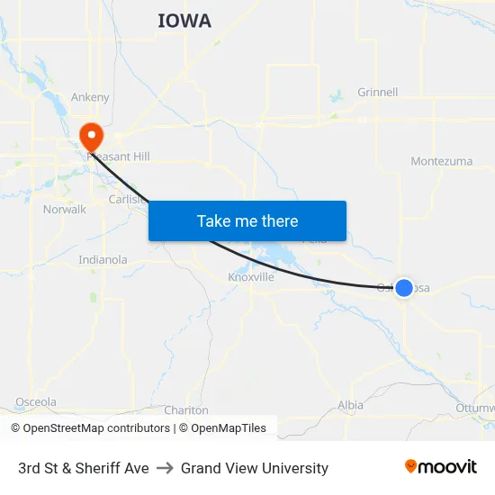 3rd St & Sheriff Ave to Grand View University map