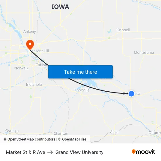 Market St & R Ave to Grand View University map