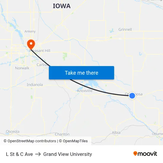 L St & C Ave to Grand View University map