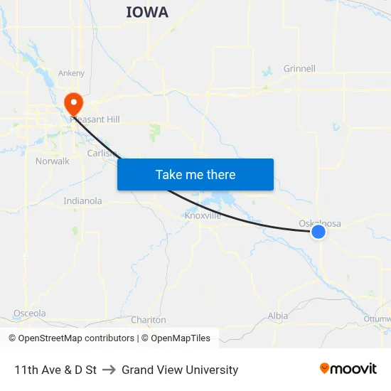 11th Ave & D St to Grand View University map