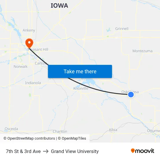 7th St & 3rd Ave to Grand View University map