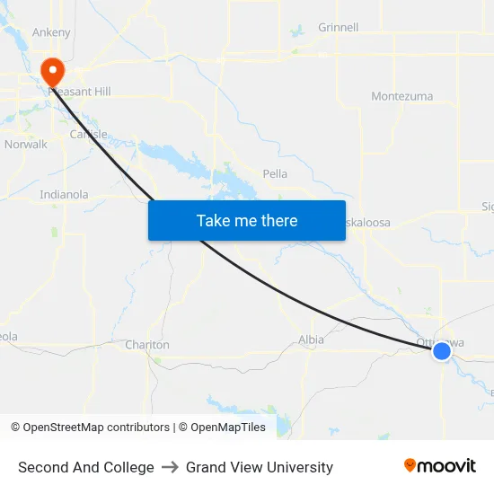 Second And College to Grand View University map